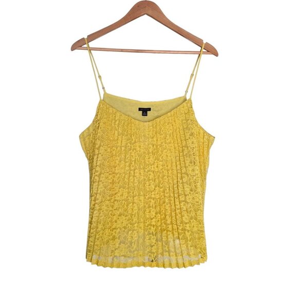 NWT Women's - Ann Taylor Yellow Pleated Lace Tank, Size XL - Picture 2 of 8
